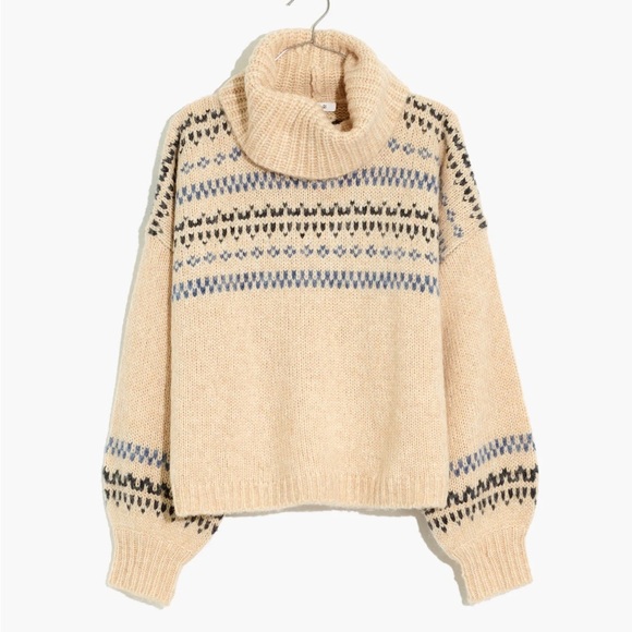 Madewell‎ Somervell Fair Isle Turtleneck Sweater XXS Oversized Cream Knit Crop - Picture 5 of 12